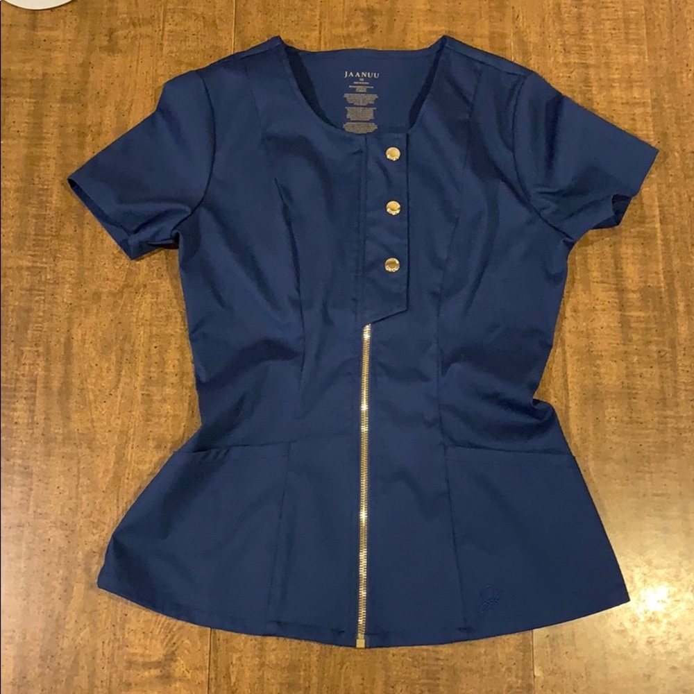 Navy Zipper Front Scrub Top